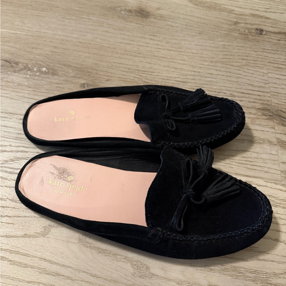 Kate Spade Black Suede Tassel Backless Loafers - Picture 3 of 6